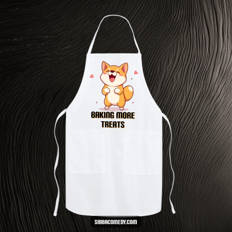 Funny Shiba Inu Apron with an excited dog jumping for a treat, great for chefs and a funny gift.