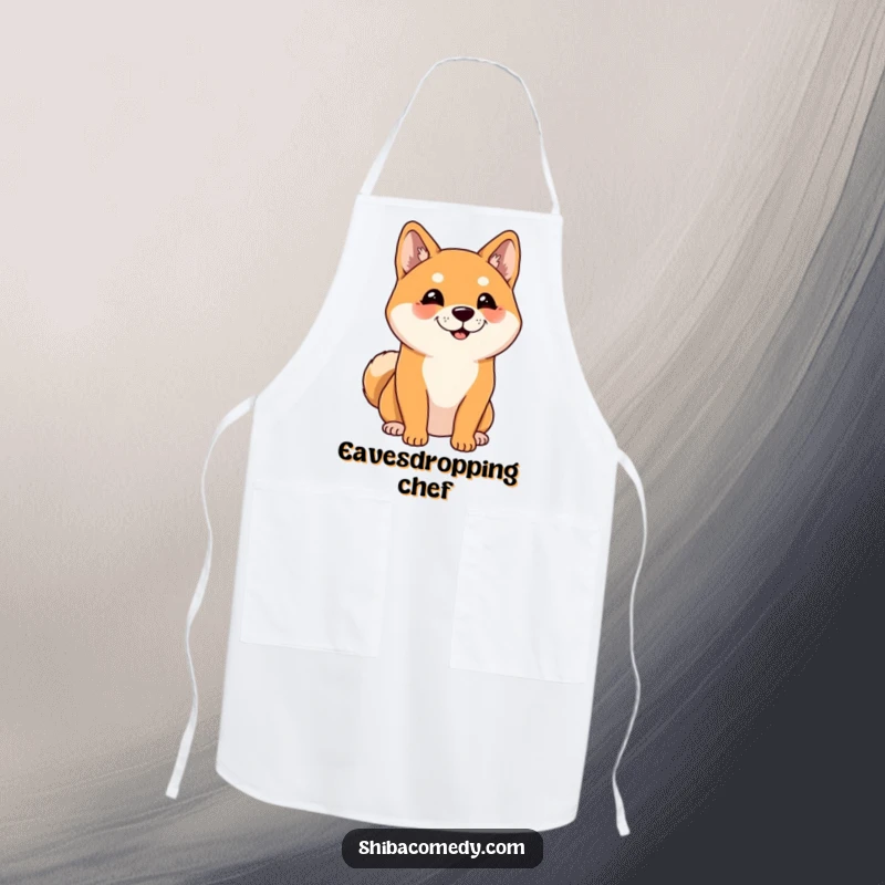 Funny Shiba Inu Apron: A cheerful Shiba Inu attentively listening with perked ears, bringing cute humor to cooking.