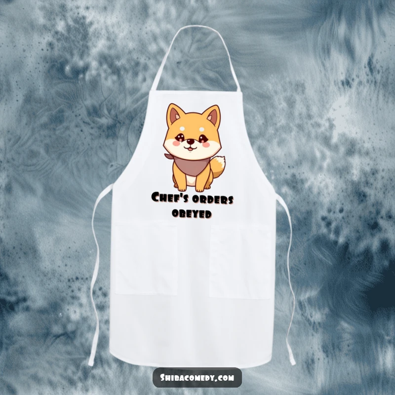 Funny Alert Shiba Inu Apron: Kitchen wear featuring an alert dog in a bandana, ready to oversee culinary creations.