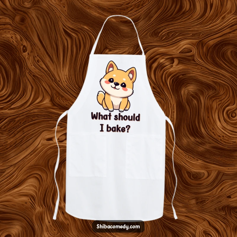 Funny Shiba Inu Apron: Kitchen wear featuring a curious dog tilting its head, one ear up, ready for culinary fun.