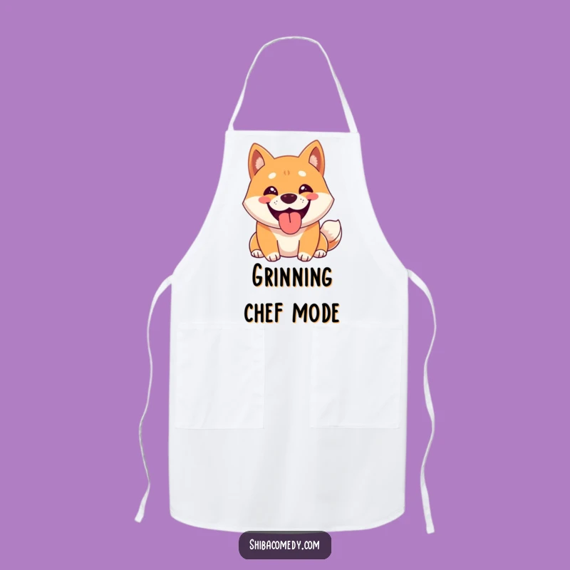 Funny Happy Shiba Inu Grin Apron: Cook with Hilarious Pup Cheer!