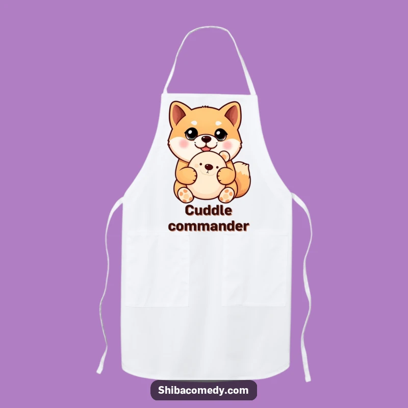 Funny Shiba Inu Apron: Big Eyes, Plush Toy, Chef Gift for Dog-Loving Cooks