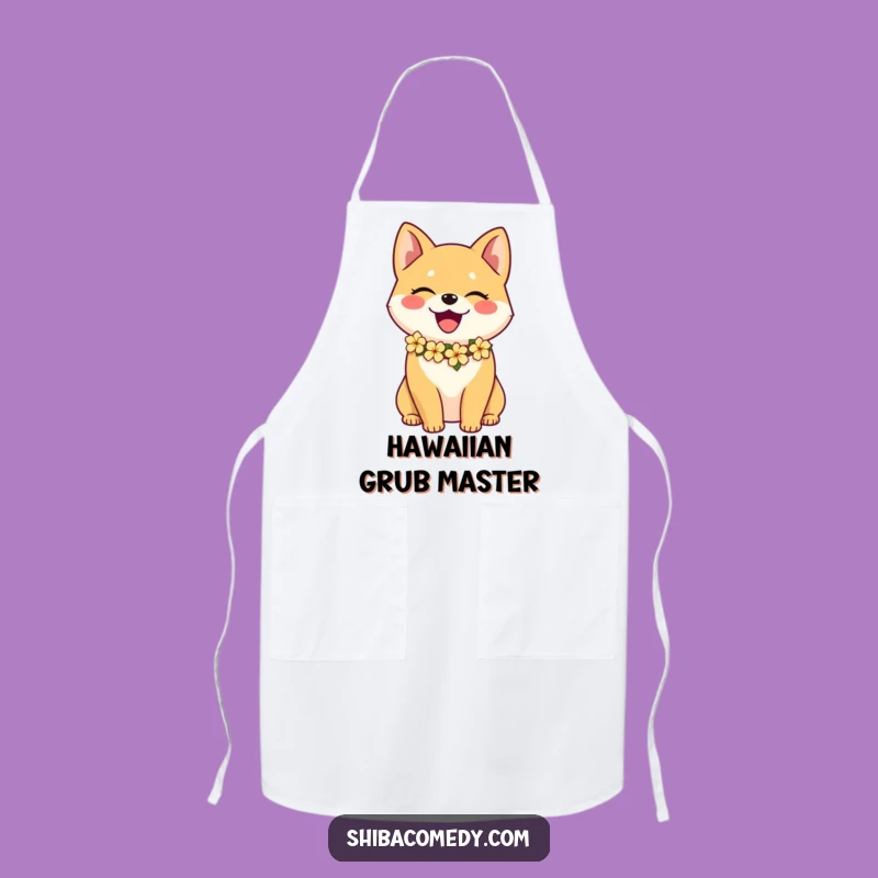 Funny Joyful Shiba Inu Flower Lei Apron: Aloha Kitchen Essential Gift
