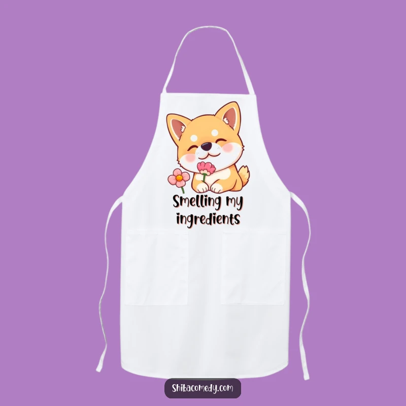 Funny Shiba Inu Apron: Curious Flower Sniffer Chef Bib, Charming Kitchen Gift