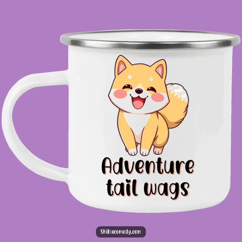 Funny Shiba Inu Tail Wag Camping Mug: Enjoy Outdoors with Hilarious Pup Joy!
