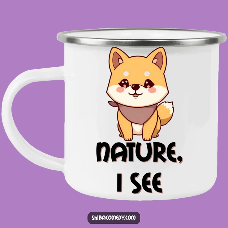 Funny Alert Shiba Inu Camping Mug - Enamel Bandana Dog Cup, Outdoor Gift