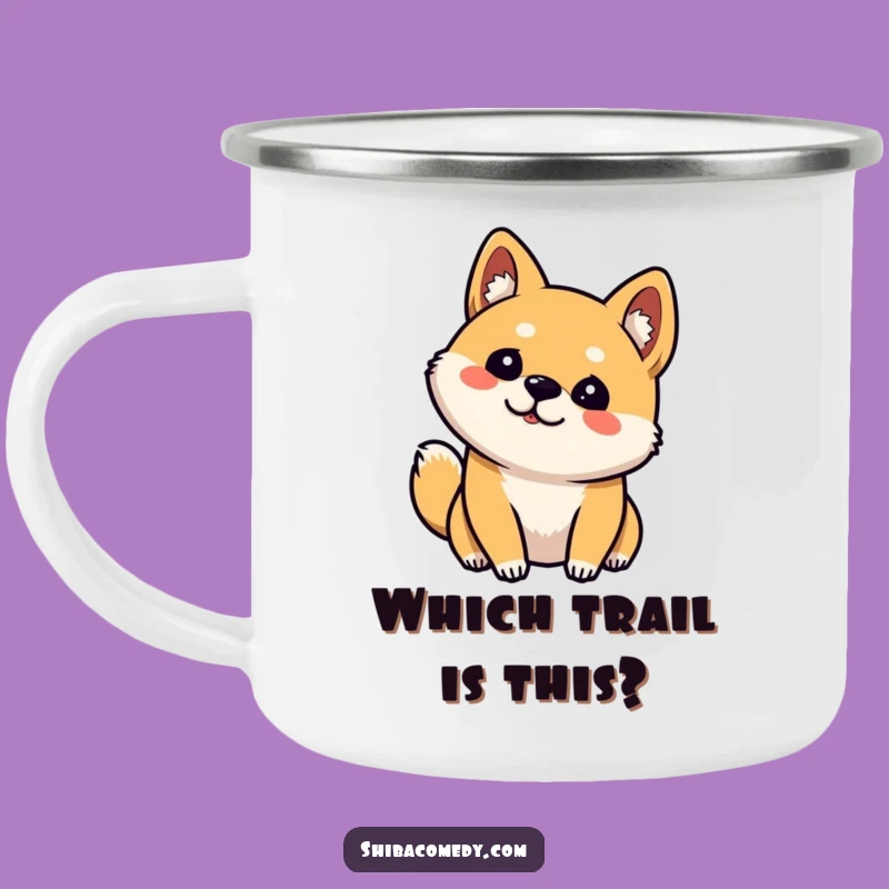 Funny Curious Shiba Inu Camping Mug - Enamel Head Tilt Dog Cup, Outdoor Gift