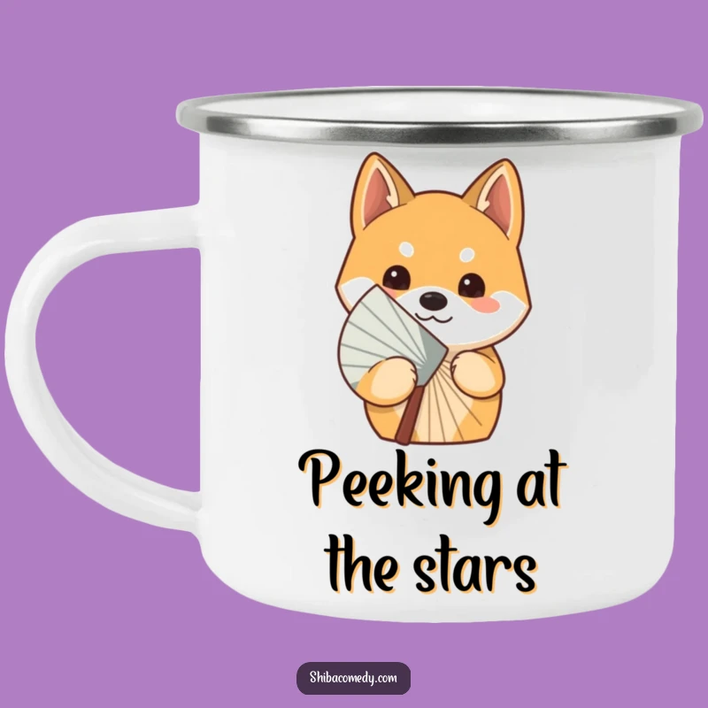 Funny Curious Shiba Inu Fan Camping Mug: Adventure with Mystery