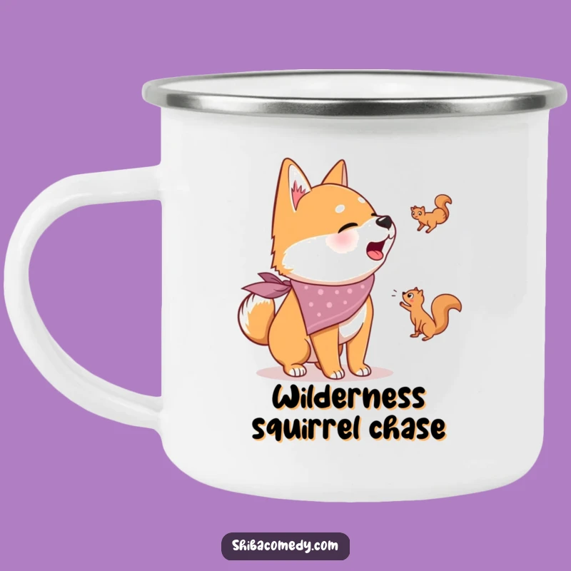 Funny Shiba Inu Camping Mug: Bandana Dog Barking Squirrel Adventure Cup, Gift