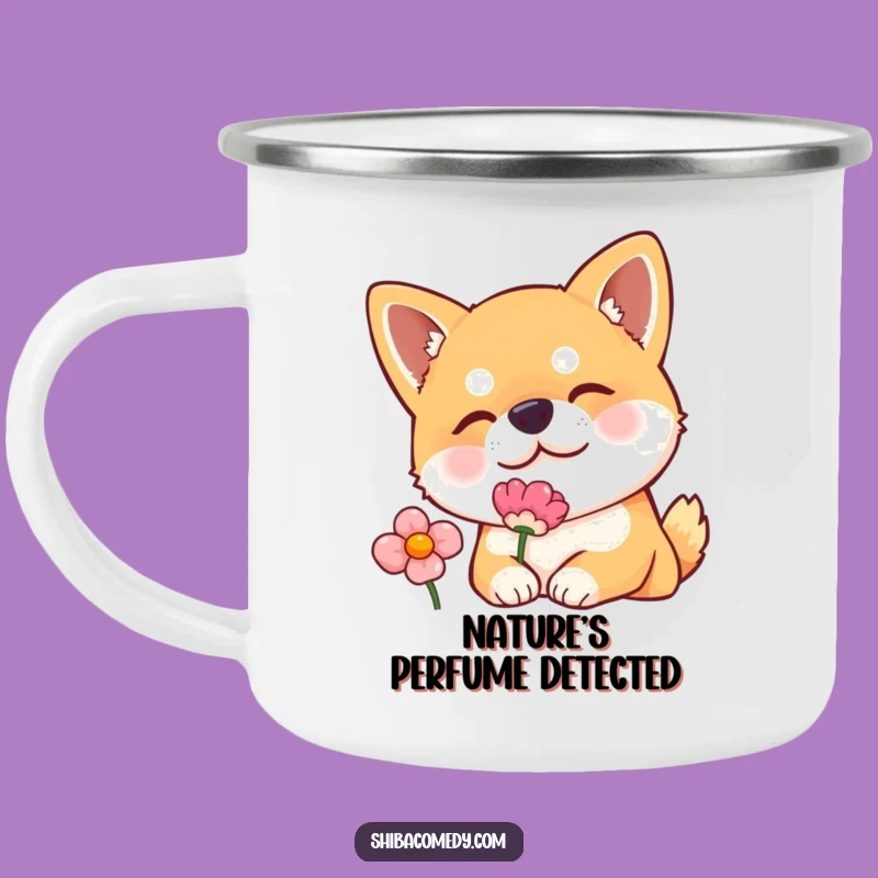 Funny Shiba Inu Camping Mug: Curious Flower Sniffer Cup, Outdoor Gift