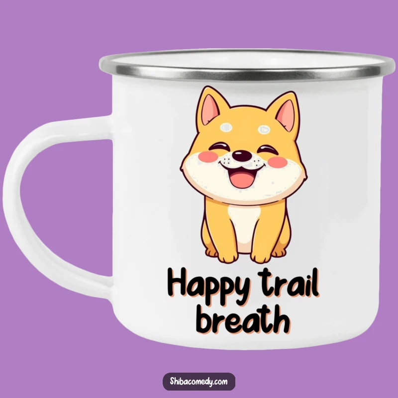 Funny Shiba Inu Camping Mug: Grin & Pant Adventure, Your Happy Trail Buddy