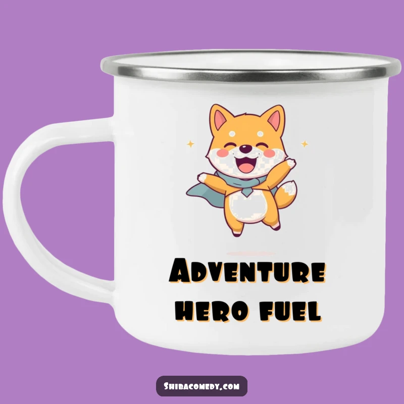 Funny Shiba Inu Cape Camping Mug: Adventure with a Hero
