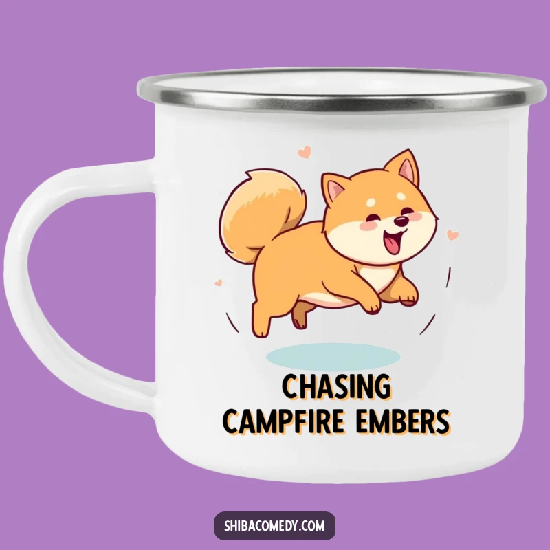 Funny Shiba Inu Tail Chase Camping Mug: Adventure with Zing