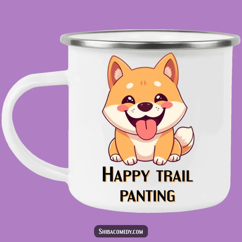 Funny Happy Shiba Inu Grin Camping Mug: Enjoy Outdoors with Hilarious Pup Smiles!