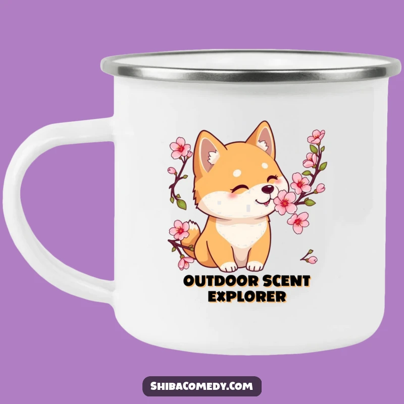 Funny Shiba Inu Cherry Blossom Camping Mug, Peaceful Outdoors, Great Funny Gift