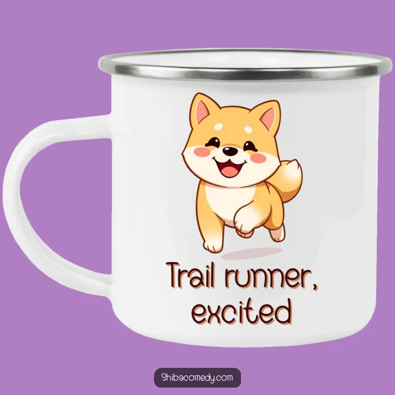 Funny Happy Shiba Inu Running Camping Mug: Energetic Welcome Gift