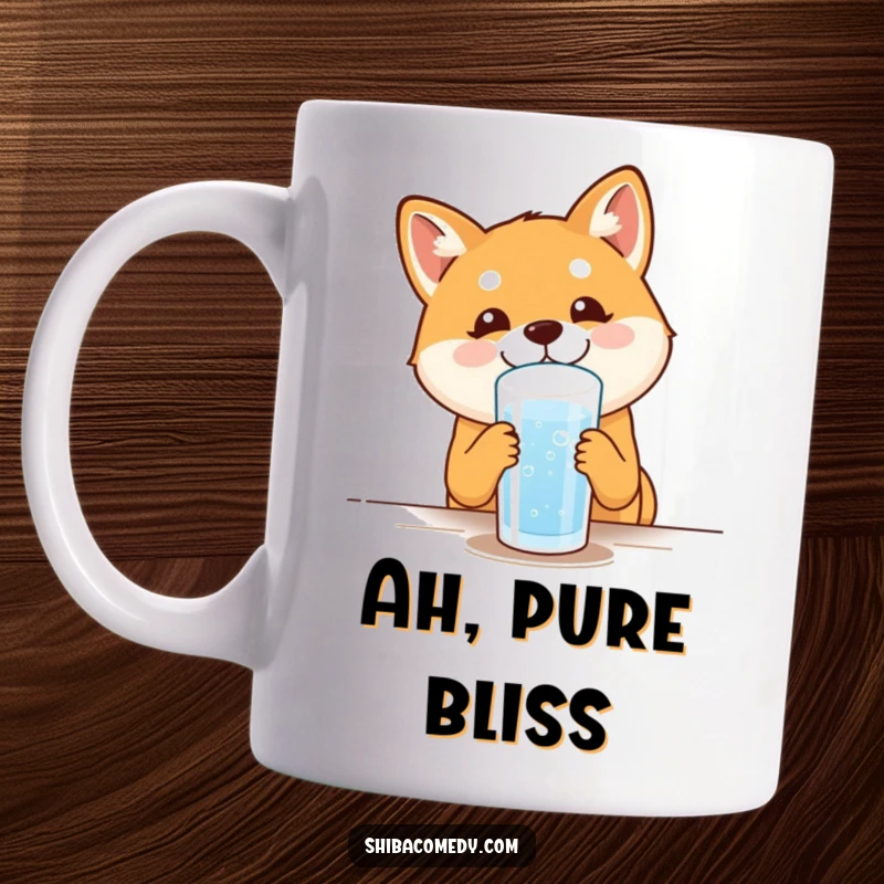 Funny Shiba Inu Mug: A joyful dog happily drinks water, showcasing pure contentment and making it a perfect funny gift.