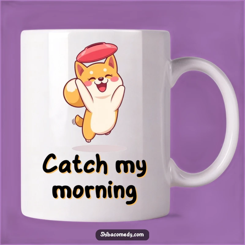 Funny Shiba Inu Frisbee Mug: Playful Dog's Catching Fun Gift