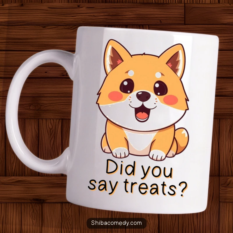 Funny surprised Shiba Inu mug with its mouth slightly open in shock, perfect for coffee lovers and dog meme fans.