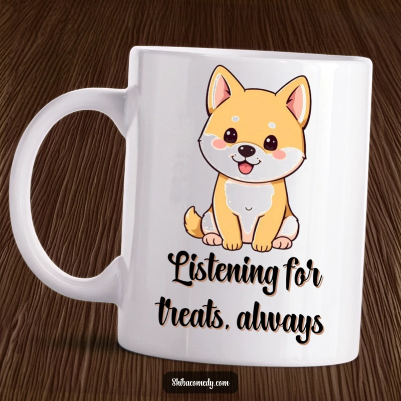 Funny Shiba Inu with perky ears sitting attentively, ideal for a humorous dog themed mug gift.