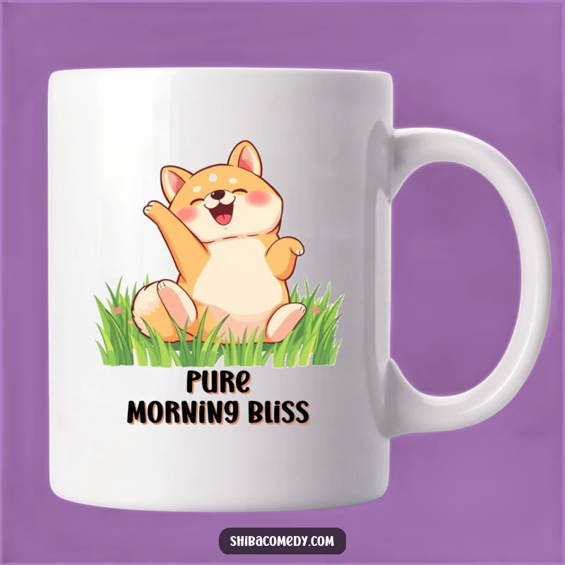 Funny Shiba Inu Rolling Mug: Happy Dog in Grass, Perfect Funny Gift for Dog Lovers