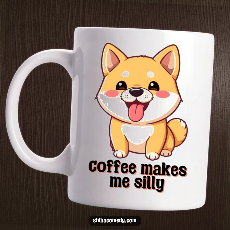 Funny Shiba Inu Mug: A playful Shiba Inu dog sticks its tongue out in a silly, happy expression.