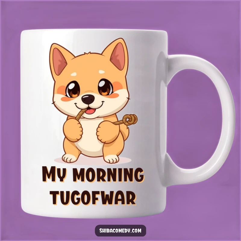Funny Shiba Inu Tug-of-War Mug: Expressive Eyes Dog Mug, Playful Gift
