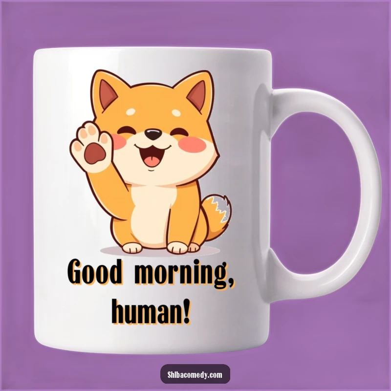 Funny Cheerful Shiba Inu Mug: Welcoming Pup Paw, a Friendly Funny Gift