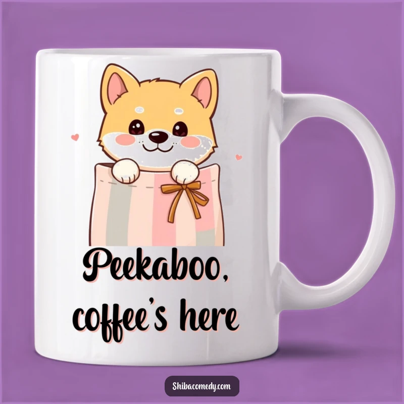 Funny Curious Shiba Inu Gift Bag Mug - Peek-a-boo Surprise Gift!