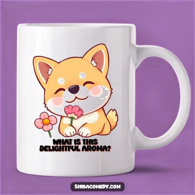 Funny Shiba Inu Flower Sniffing Mug: Curious Dog Mug, Perfect Humorous Gift
