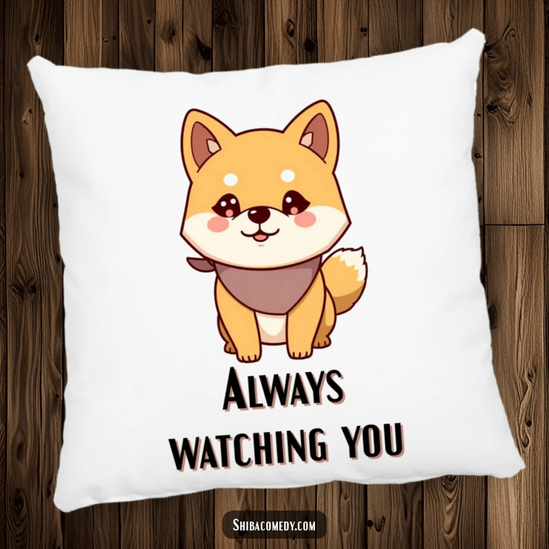 Funny Alert Shiba Inu Pillow: Soft cushion featuring a dog wearing a bandana, looking alert and watchful, perfect for cozying up.