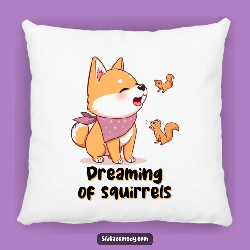 Funny Shiba Inu Pillow: Bandana Dog Barking Squirrel Cushion, Cozy Humor Gift