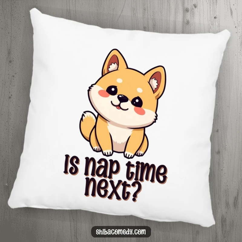 Funny Shiba Inu Pillow: Soft cushion featuring a curious dog tilting its head, one ear up, offering comfort and charm.