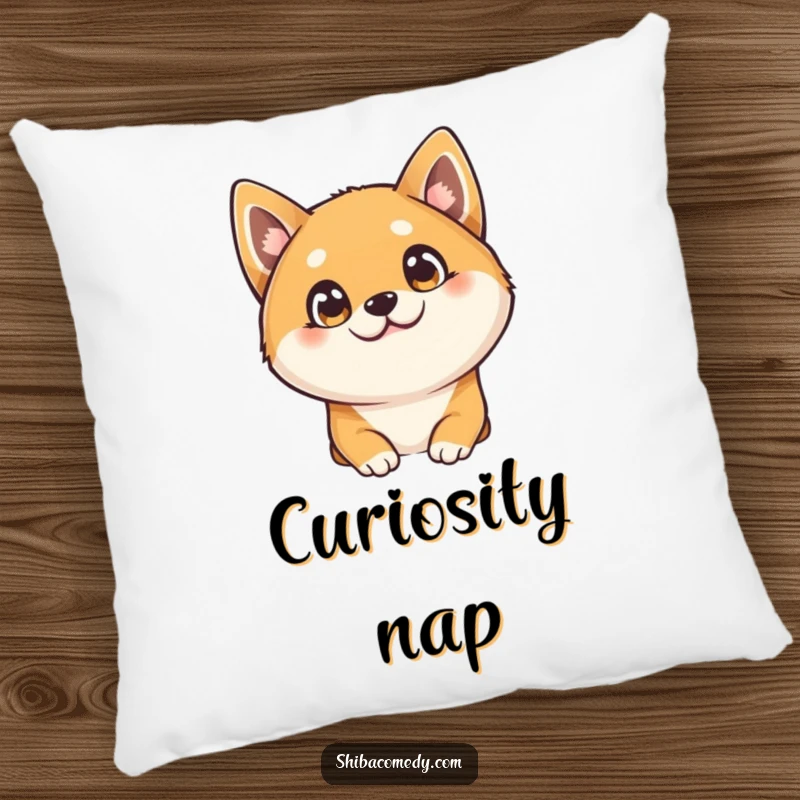 Funny Shiba Inu pillow, a curious dog tilts its head with big bright eyes, soft comfortable humorous gift.