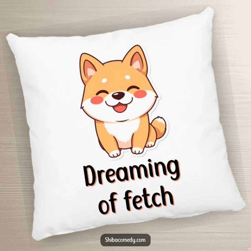Funny Shiba Inu Pillow: A happy Shiba Inu dog with a wide, playful grin, offering cozy and funny comfort.
