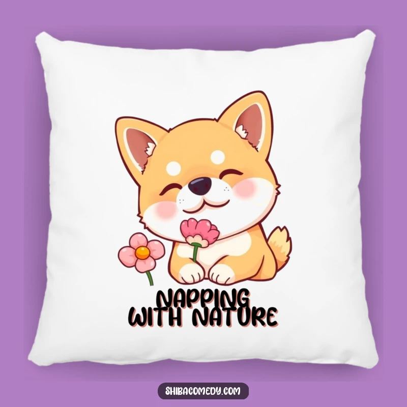 Funny Shiba Inu Pillow: Curious Flower Sniffer Cushion, Cozy Adorable Gift