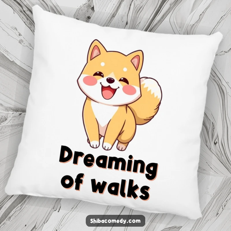 Funny Shiba Inu Pillow showing an excited Shiba Inu character wagging its fluffy tail, bringing cozy canine amusement.