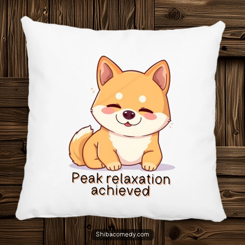Funny Shiba Inu pillow showing a content dog peacefully snoozing in a sunbeam, perfect for lounging.