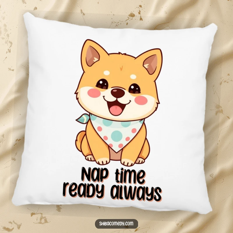 Funny Shiba Inu Pillow showcasing a happy dog with a small bandana, a soft and humorous gift for home decor.