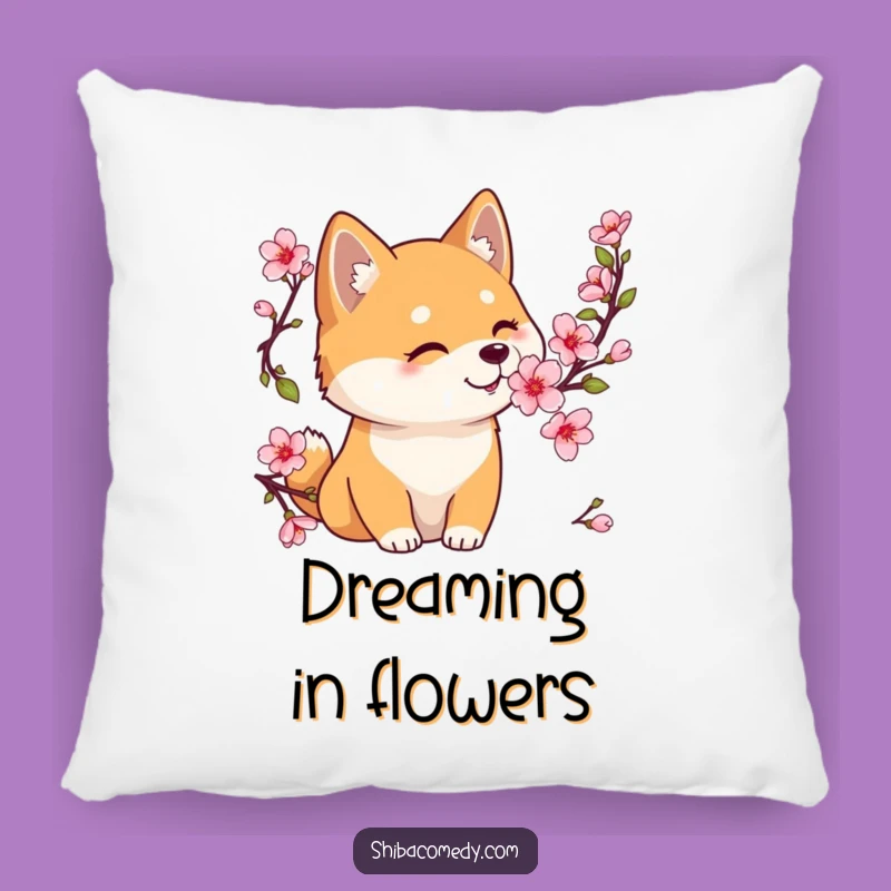 Soft Funny Shiba Inu Cherry Blossom Pillow, Cozy and Peaceful Funny Gift