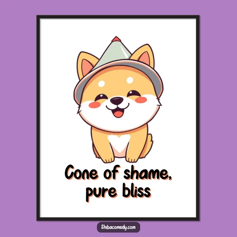 Funny Cone Hat Shiba Inu Digital Art - Hilarious Printable Dog Wall Decor