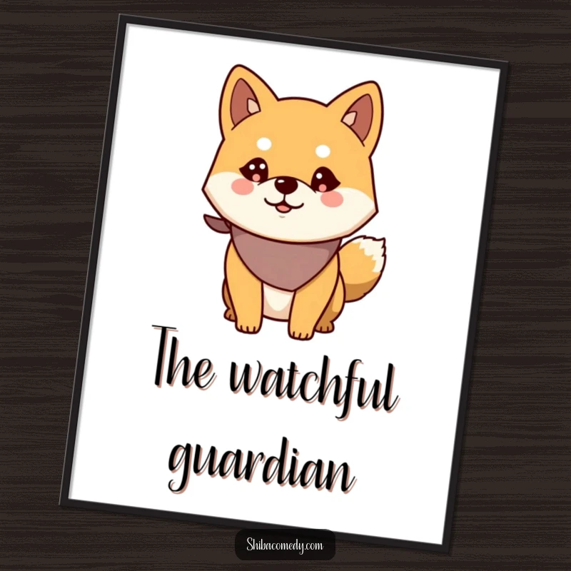 Funny Alert Shiba Inu Digital Art: Printable art of a dog wearing a bandana, looking alert and ready for anything.