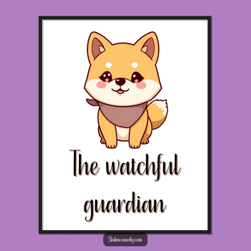 Funny Alert Shiba Inu Digital Art - Printable Bandana Dog Decor, Instant Gift