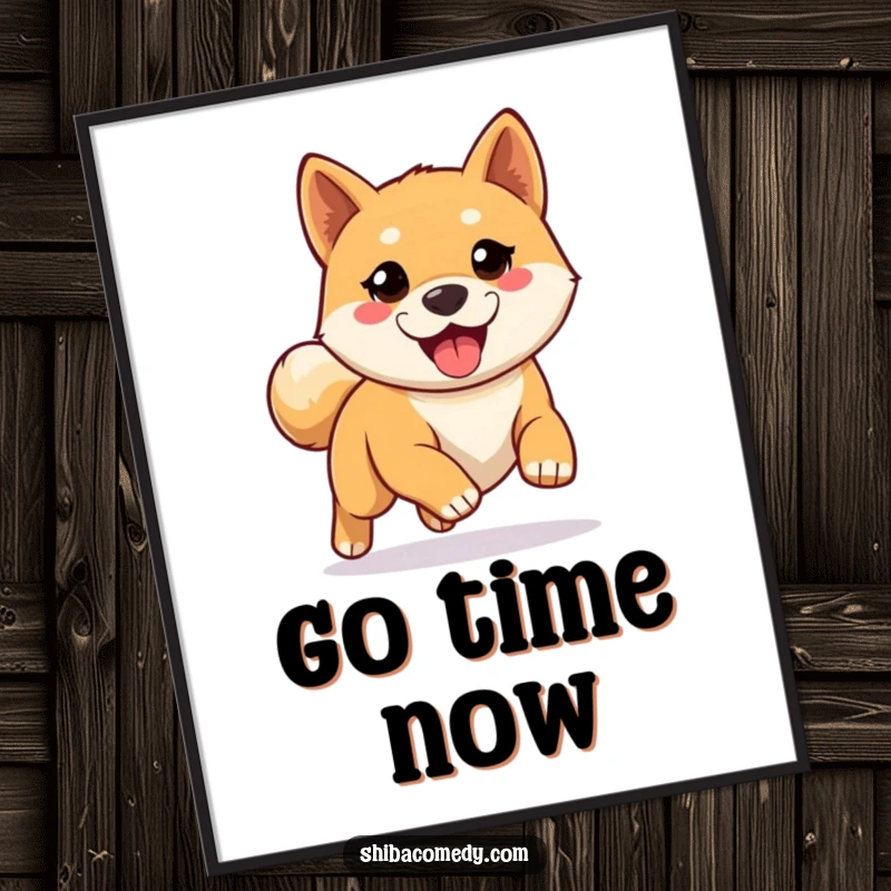 Funny digital art print of an eager Shiba Inu dog ready for a run, capturing excitement and energy for dynamic wall decor.