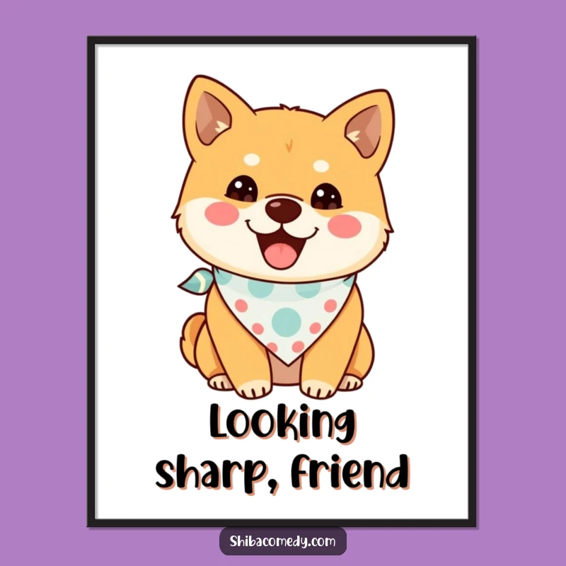 Funny Shiba Inu Bandana Digital Art: Cheerful Dog Print for Instant Joy Gift