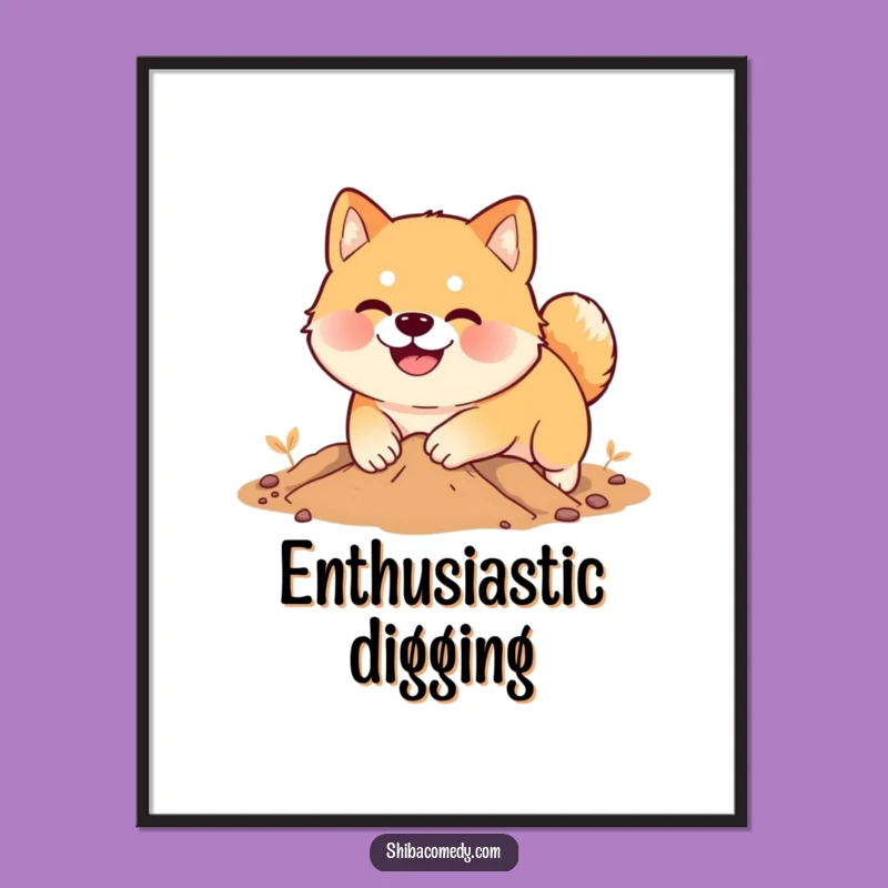 Funny Shiba Inu Digging Digital Art: Smiling Dog Printable, Perfect Instant Humorous Gift