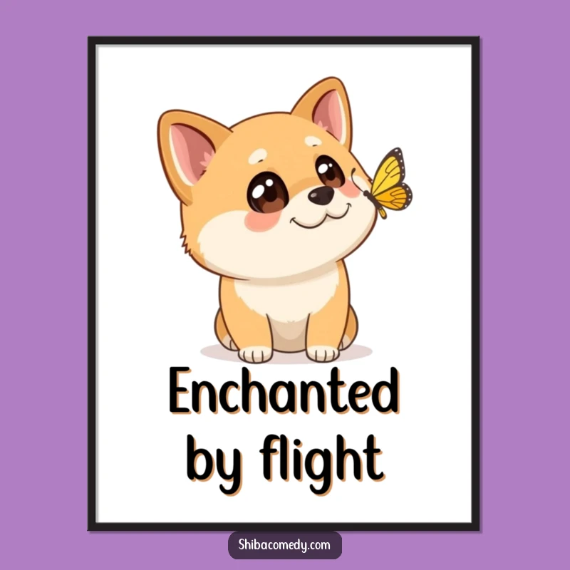 Funny Shiba Inu Digital Art: Butterfly Fascination - Instant Funny Gift Download!
