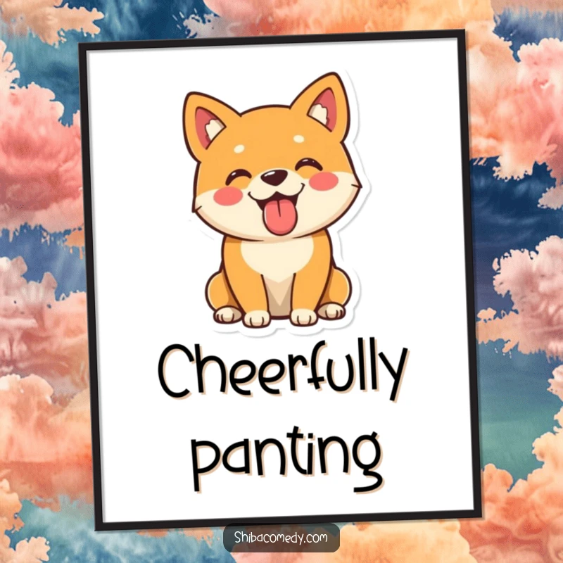 Funny Shiba Inu digital art print of a playful dog sitting with its tongue out, radiating pure cheerfulness.