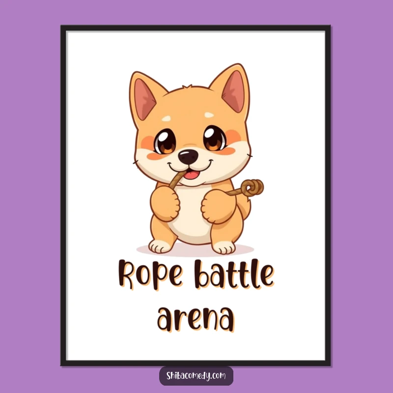 Funny Shiba Inu Digital Art: Expressive Eyes Tug-of-War Print, Instant Gift