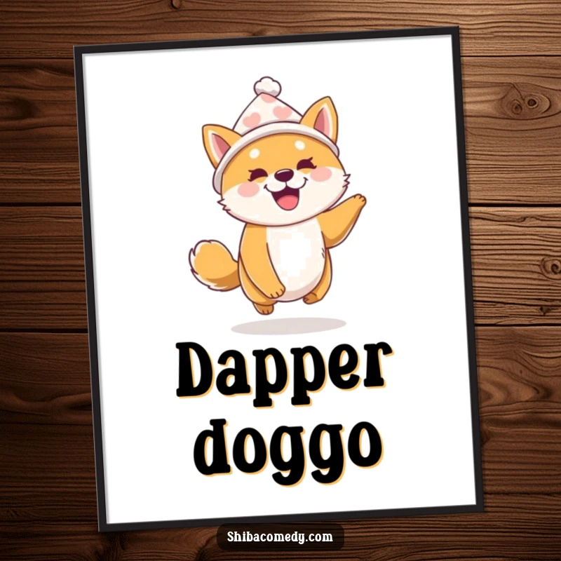 Funny Shiba Inu Digital Art: A Shiba Inu wearing a tiny hat bounces with infectious excitement, offering instant festive humor.